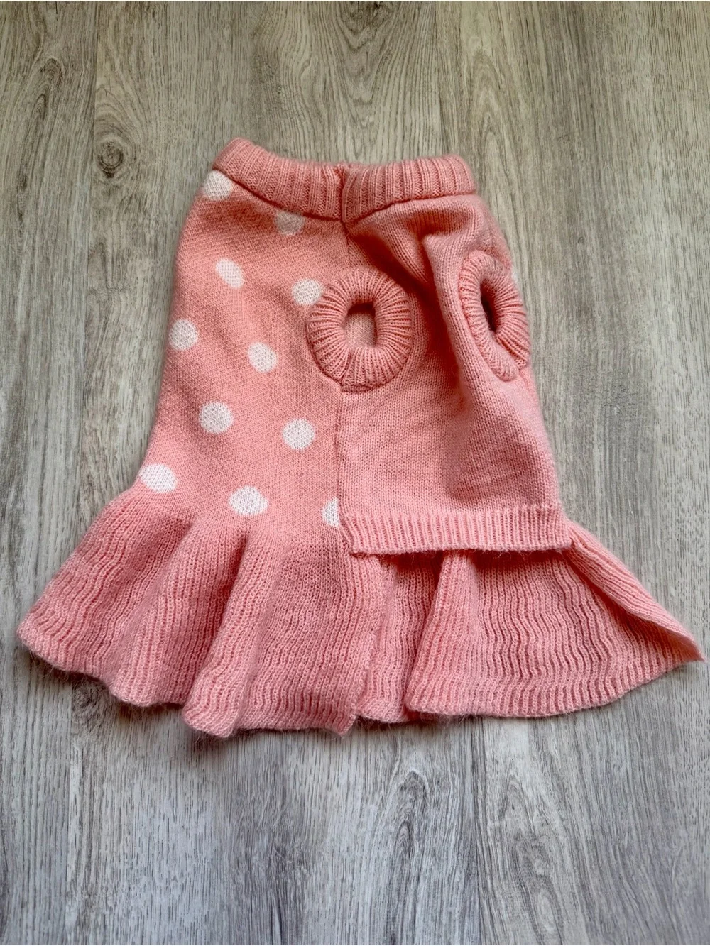 Small Dog/Pet - Polka Dot Ruffle Knit Dress/Shirt Top in Soft Pink - size Small